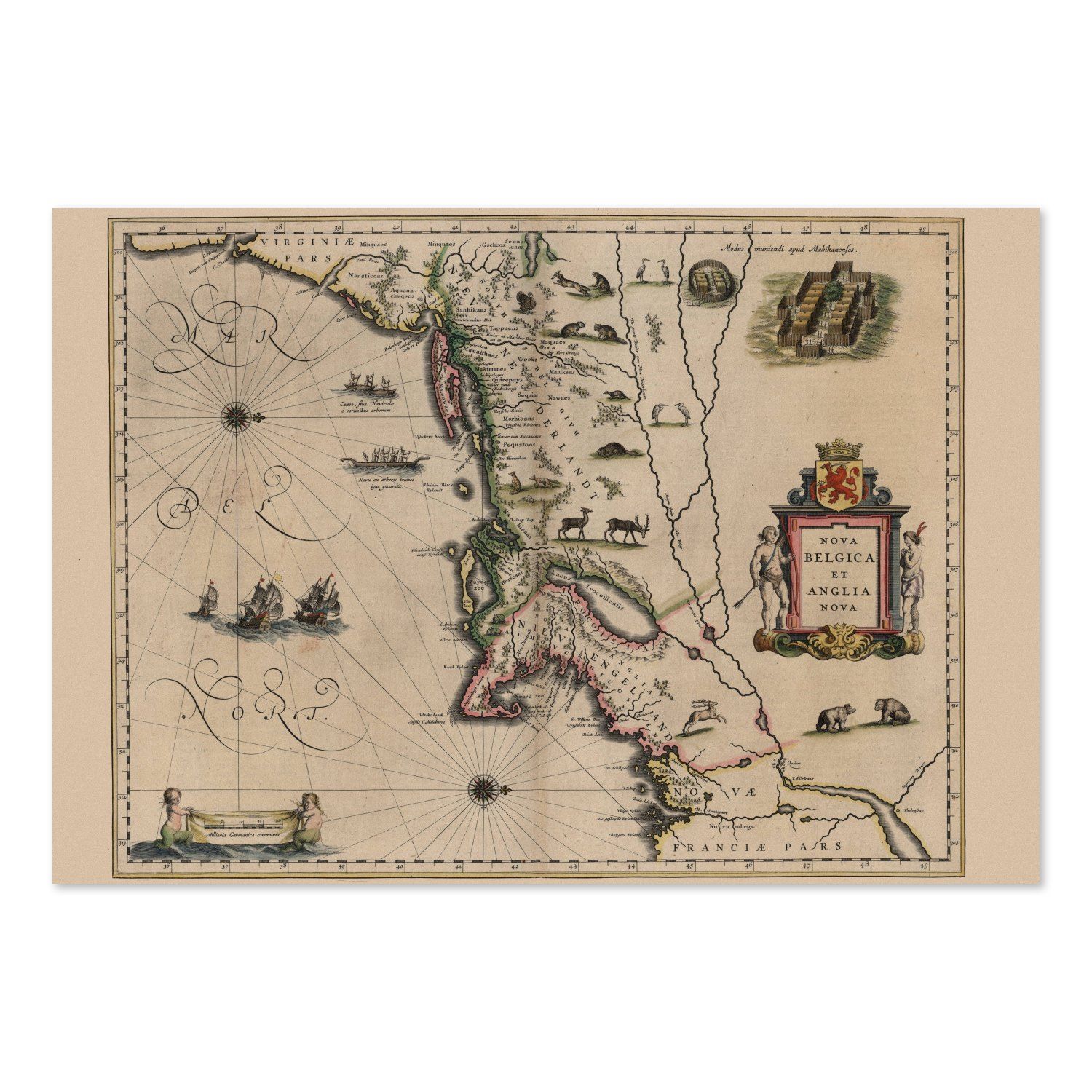 New England 1635 Map vintage print